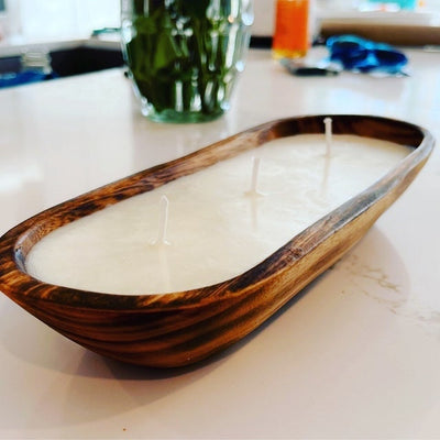 Wholesale Supply! Beautiful Candle Ready 3 Wick Dough Bowls Qty 7. Hand Carved 11×4×2.2" wood Bowl. Rustic Farm House Home Decor.DIY Candle