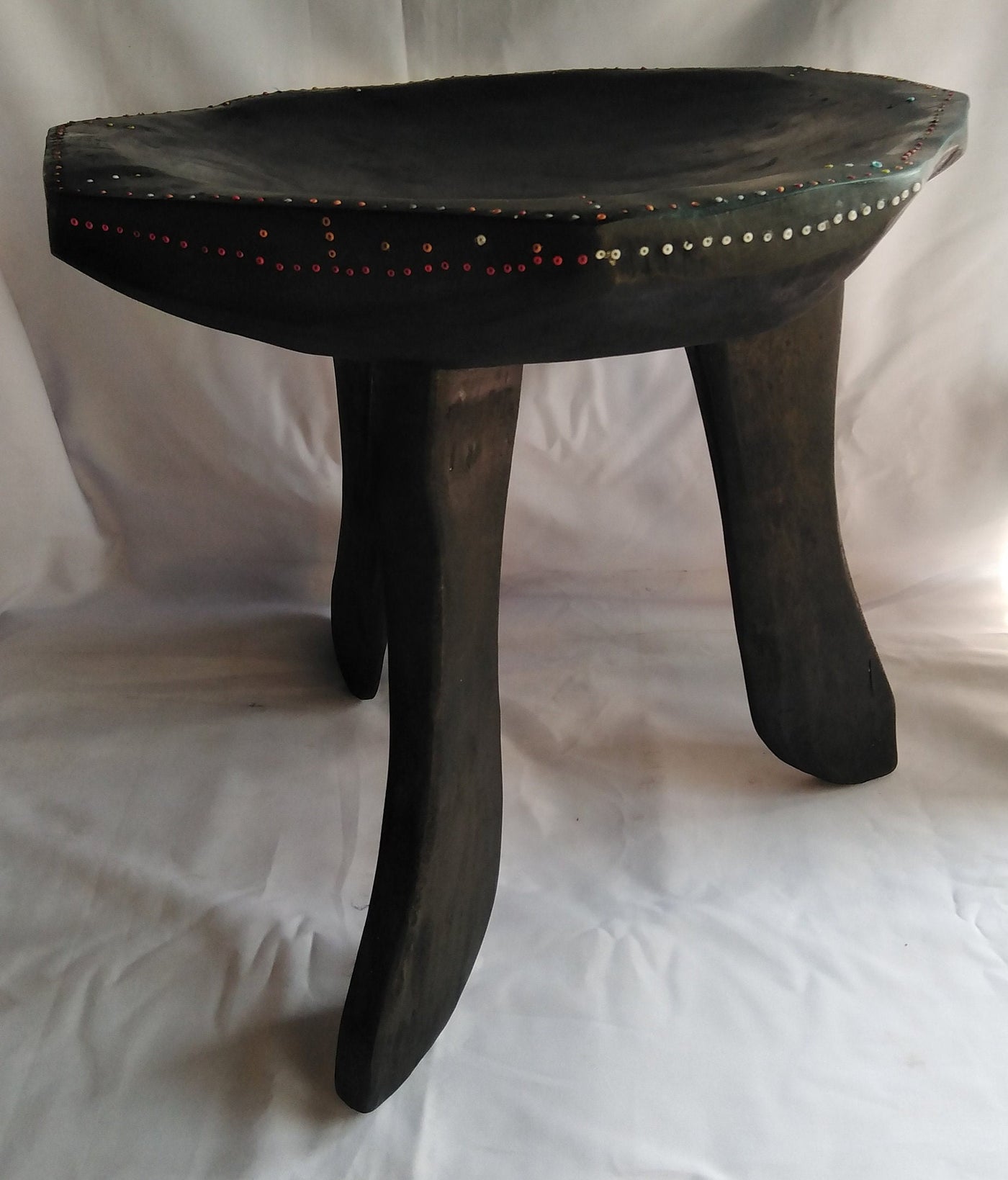 Kenyan Beaded 8 sided Senufo stool. Akamba Tribe 3 legged Senufo Stool. Traditional  Tribal stool. Decorative any occasion Stool.