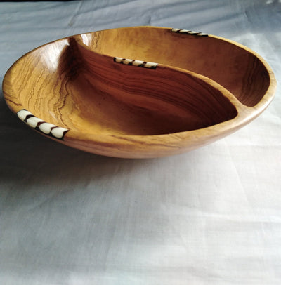 Wholesale.Handmade Olivewood and Borne inlay Split Bowls set of 3.Partitioned wood and Borne Candles Dough Display.Centerpiece Decor Bowls