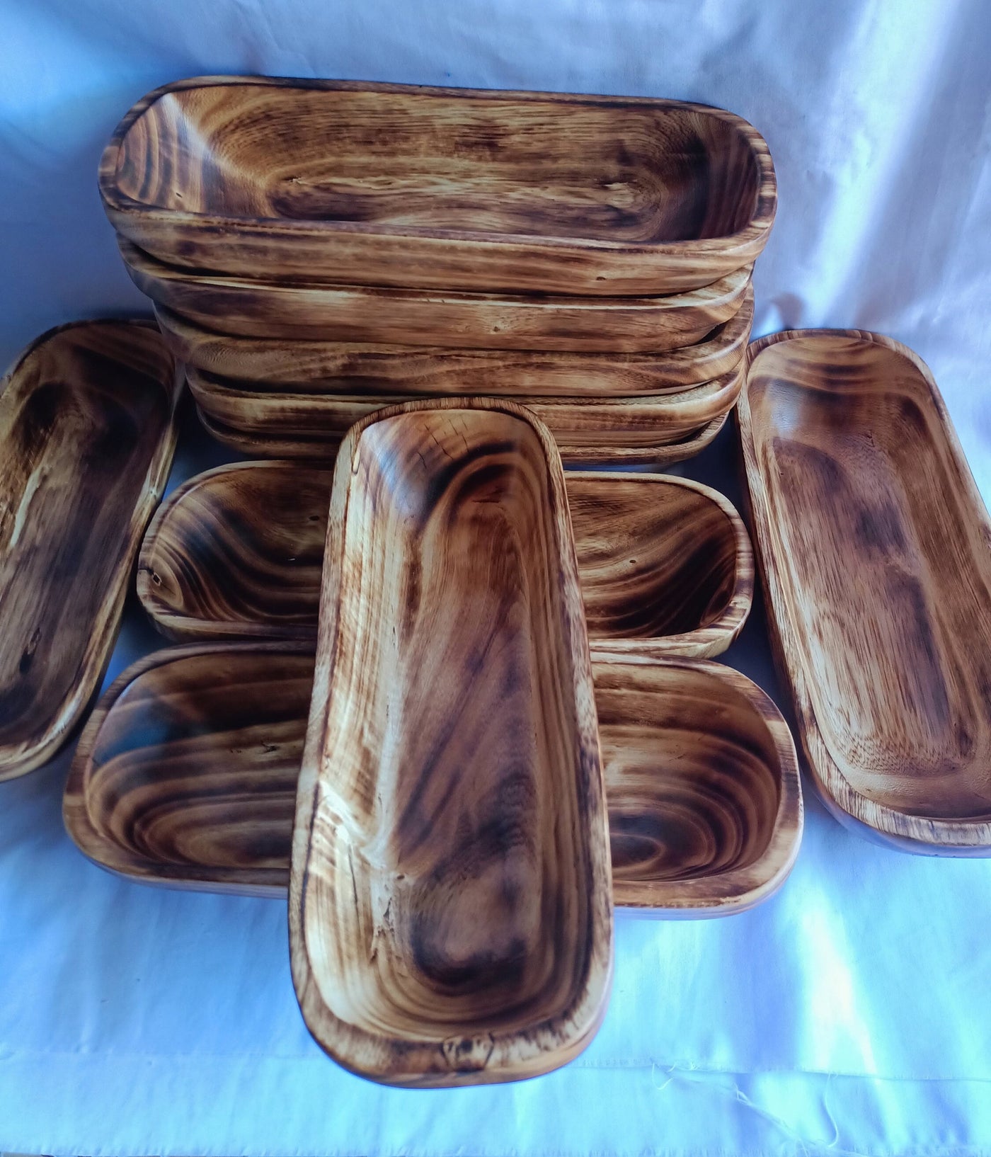 Wholesale Supply! Beautiful Candle Ready 3 Wick Dough Bowls Qty 7. Hand Carved 11×4×2.2" wood Bowl. Rustic Farm House Home Decor.DIY Candle