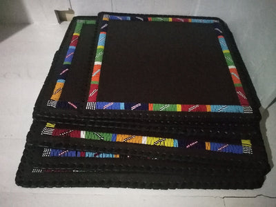 Unique Handmade Leather Beaded placematts set of 3 with a Free Random Gift. 3 Leather and Beads Table Matt's with a Free Personalised Gift.