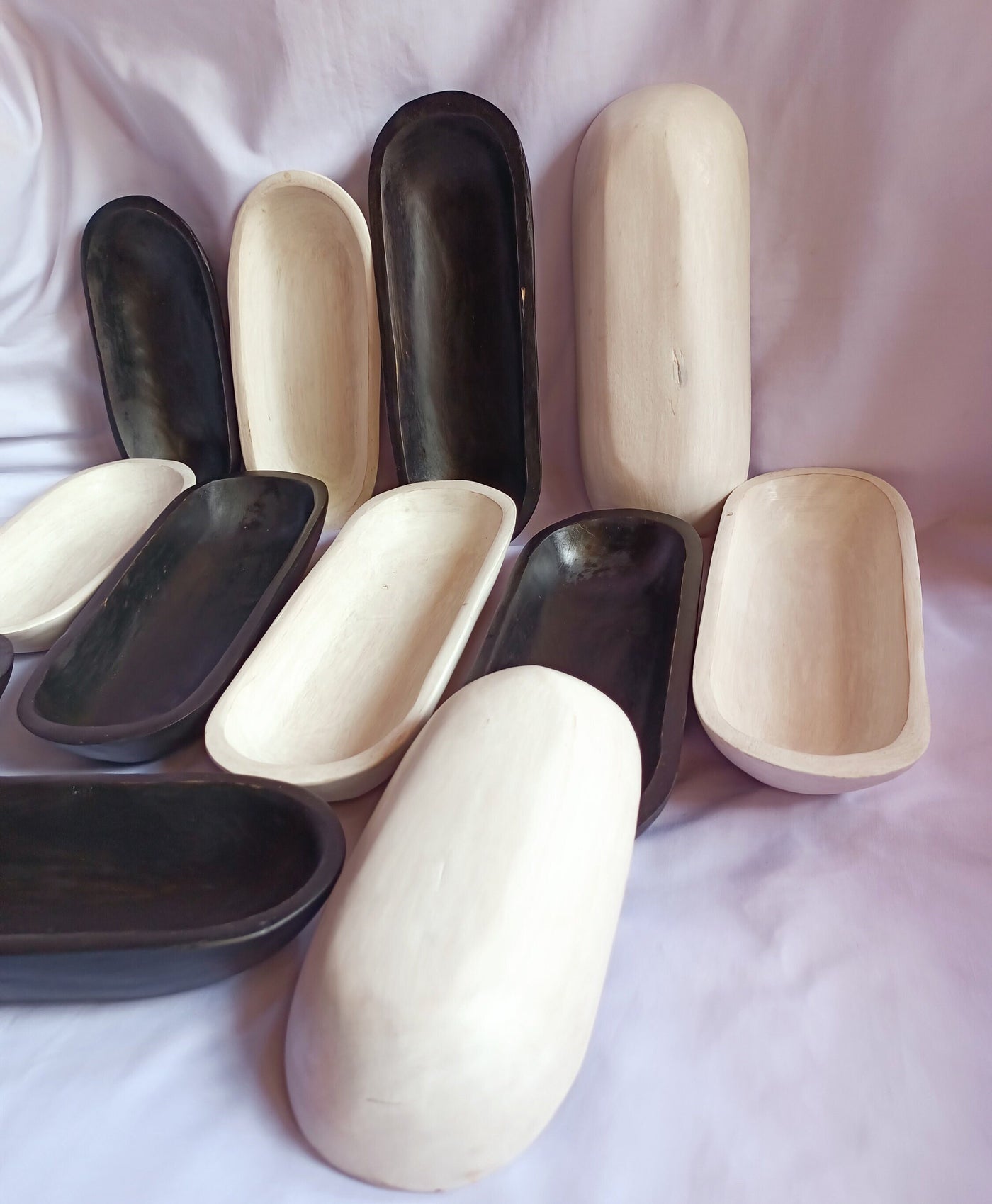 Wholesale Supply.Beautiful Handcarved Dough Bowls For Candle set of 10 (5medium11"and 5-small 9")Black-and-white.Rustic Decor.DIY Candle Kit