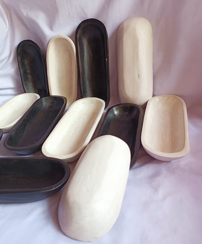 Wholesale Supply.Beautiful Handcarved Dough Bowls For Candle set of 10 (5medium11"and 5-small 9")Black-and-white.Rustic Decor.DIY Candle Kit