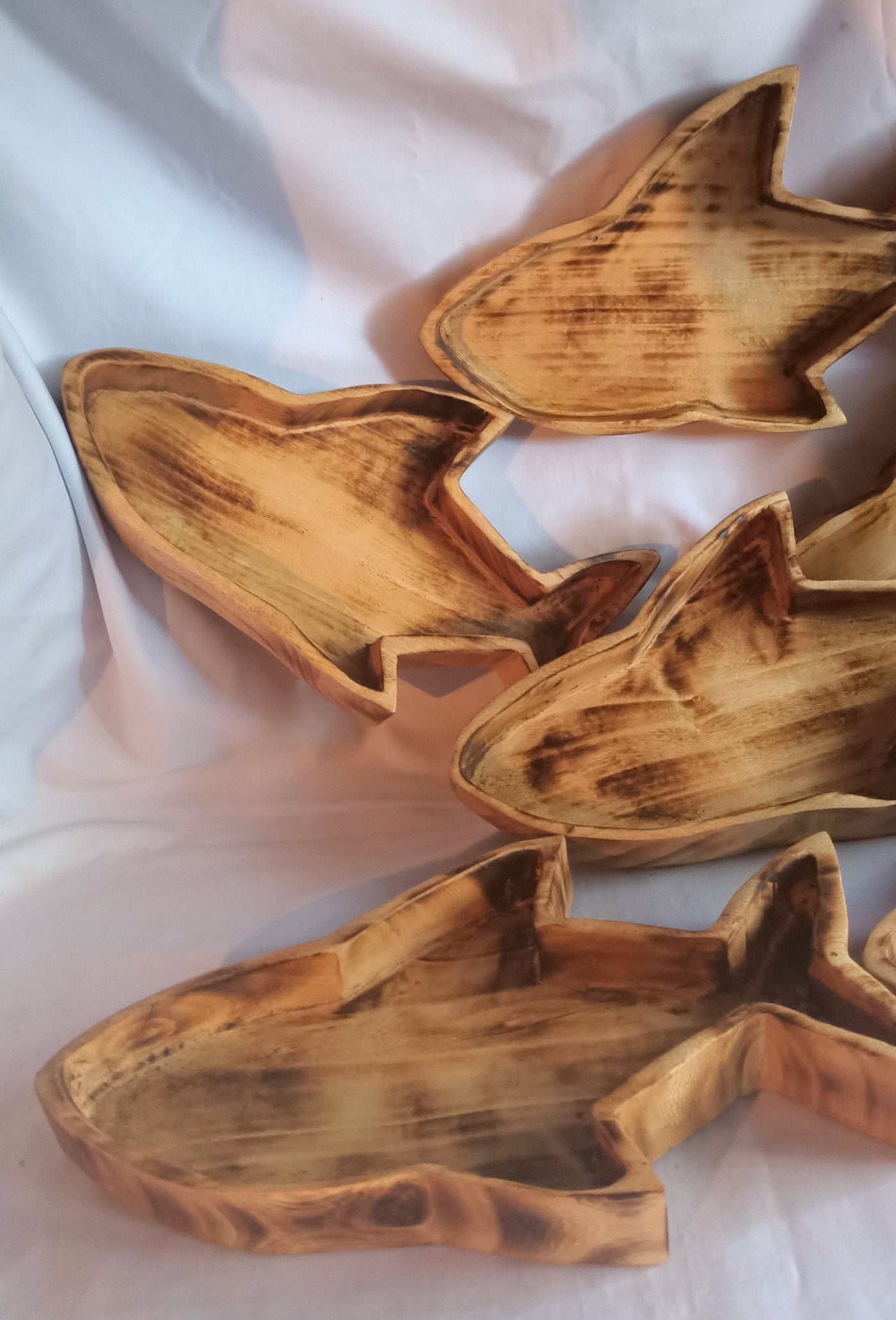 Wholesale Availability.Unique and Rare Handcrafted Shark shaped wooden Dough Bowls set of 4.Nature Bowls.New year Gift items.The Shark Bowl.