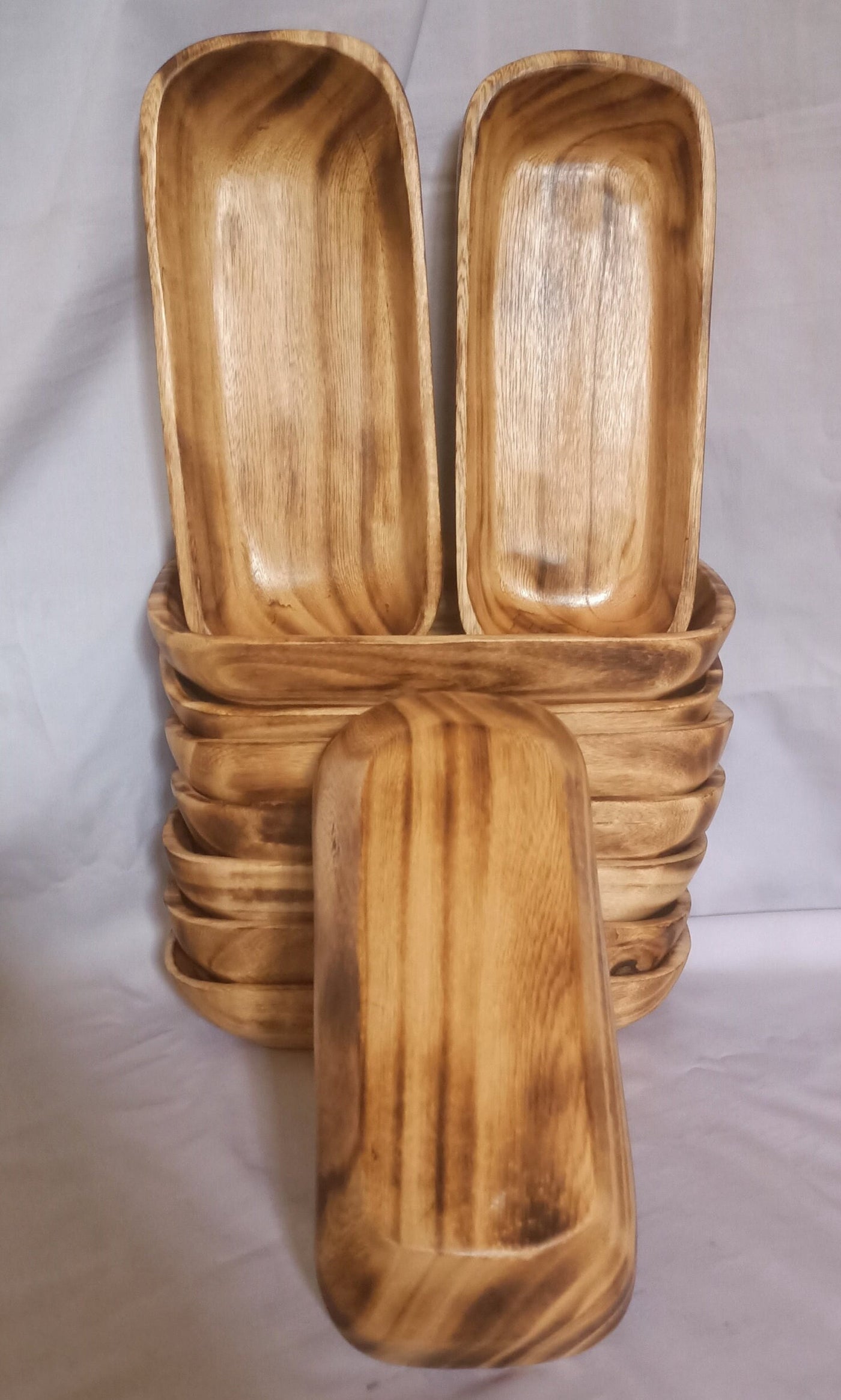 New Bowls Alert!Elegantly  Handcarved Square edged Oval Dough Bowls Set of 6.Wholesale 11" and 9" Long.Candle Pour Safe and Ready.Gift items