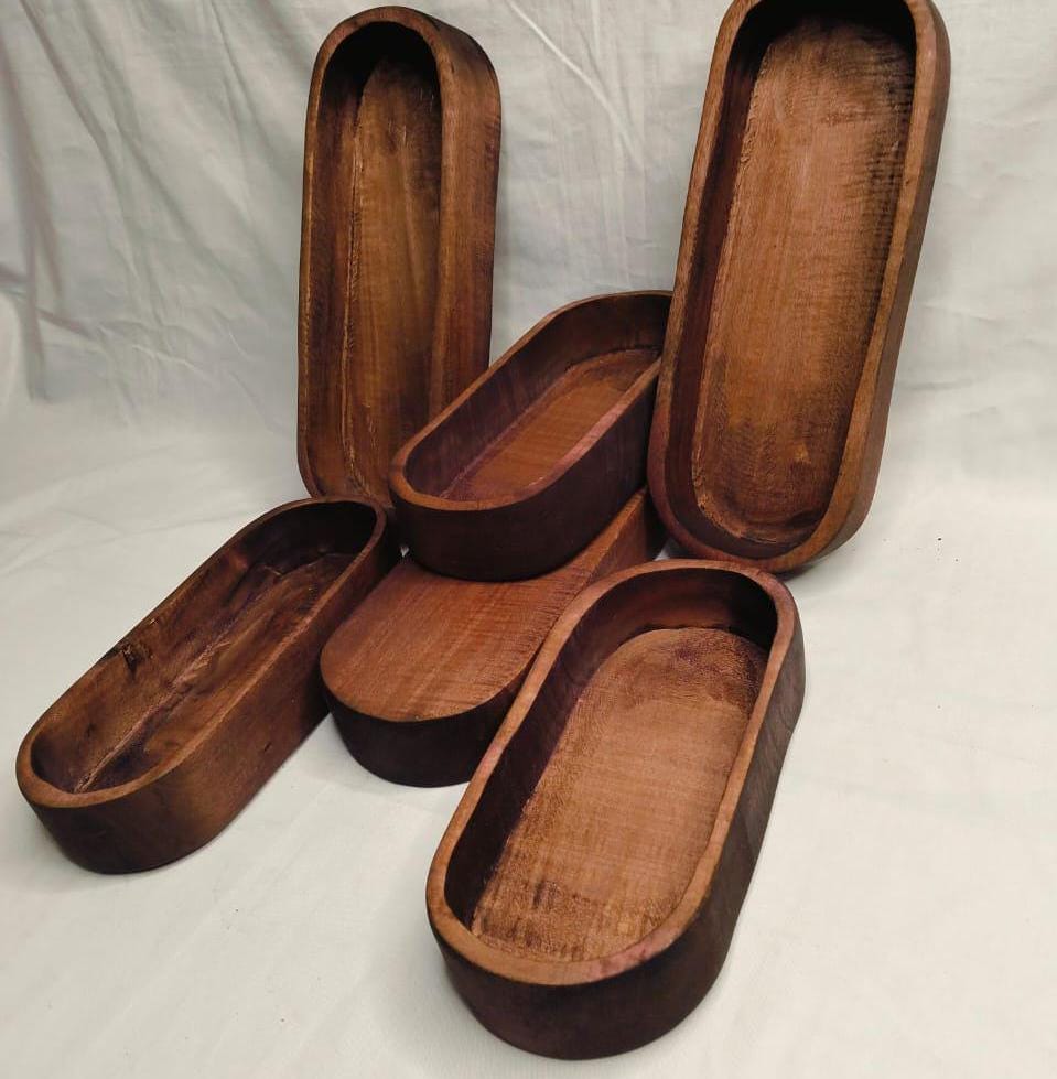 Rustic New Wood Dough Bowl Light Brown Dye | Hand finished Wood Candle Vessels 9 and 11" mix Farmhouse Decor Reusable Candle Bowls set of 6