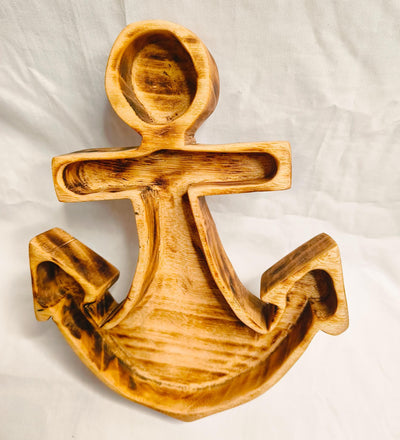 The Anchor Dough Bowls.8x11" wood Anchor Bowl Hand carved set of 4pcs Summer Candles Decoration Gift items  Bowls.wooden  Anchor Candle Bowl