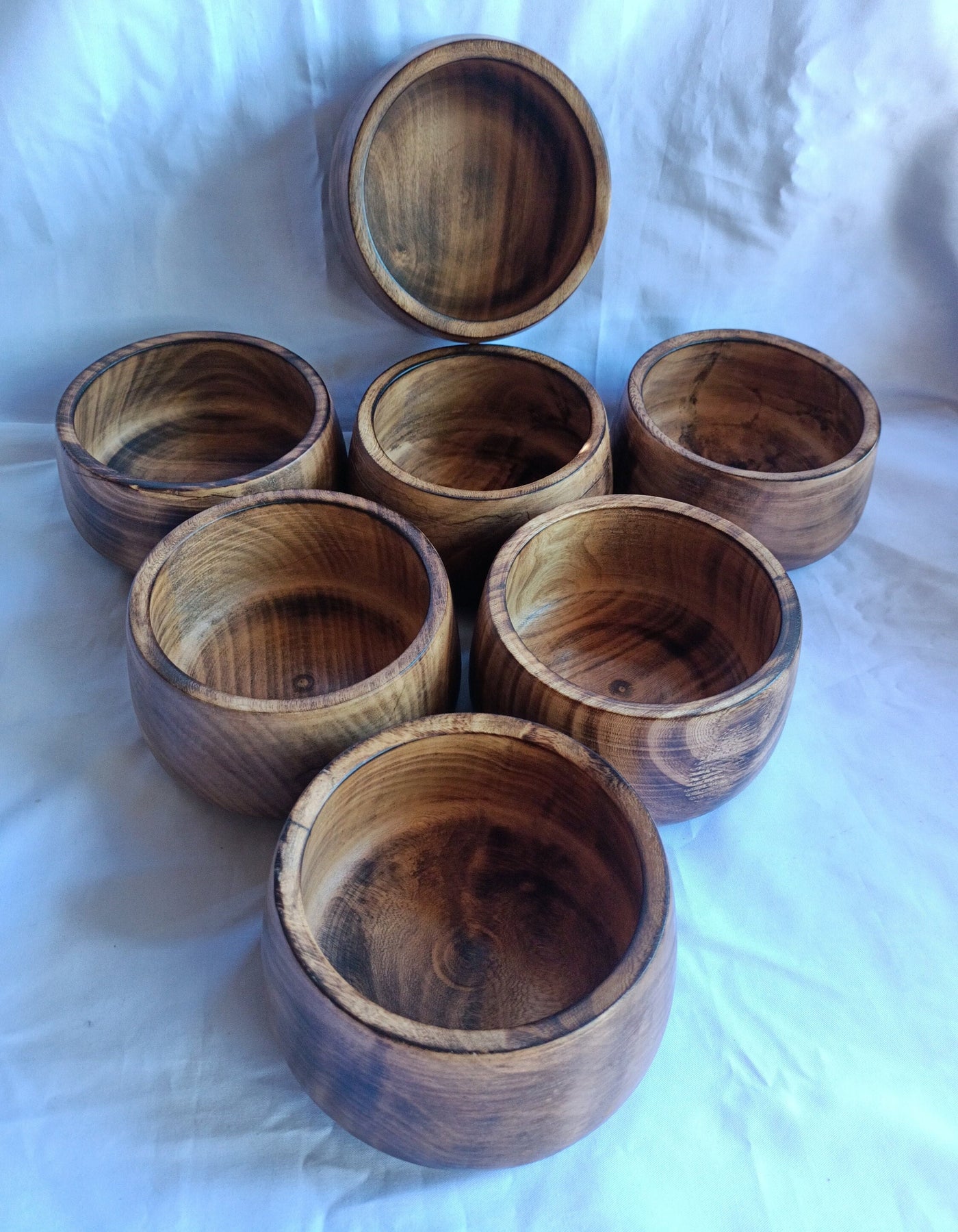 Wholesale; Handmade  Hardwood Bowl Shaped Candle Dough Bowls set of 5.slightly slanting inwards 7" diameter by 7" Ht Multipurpose Bowls.