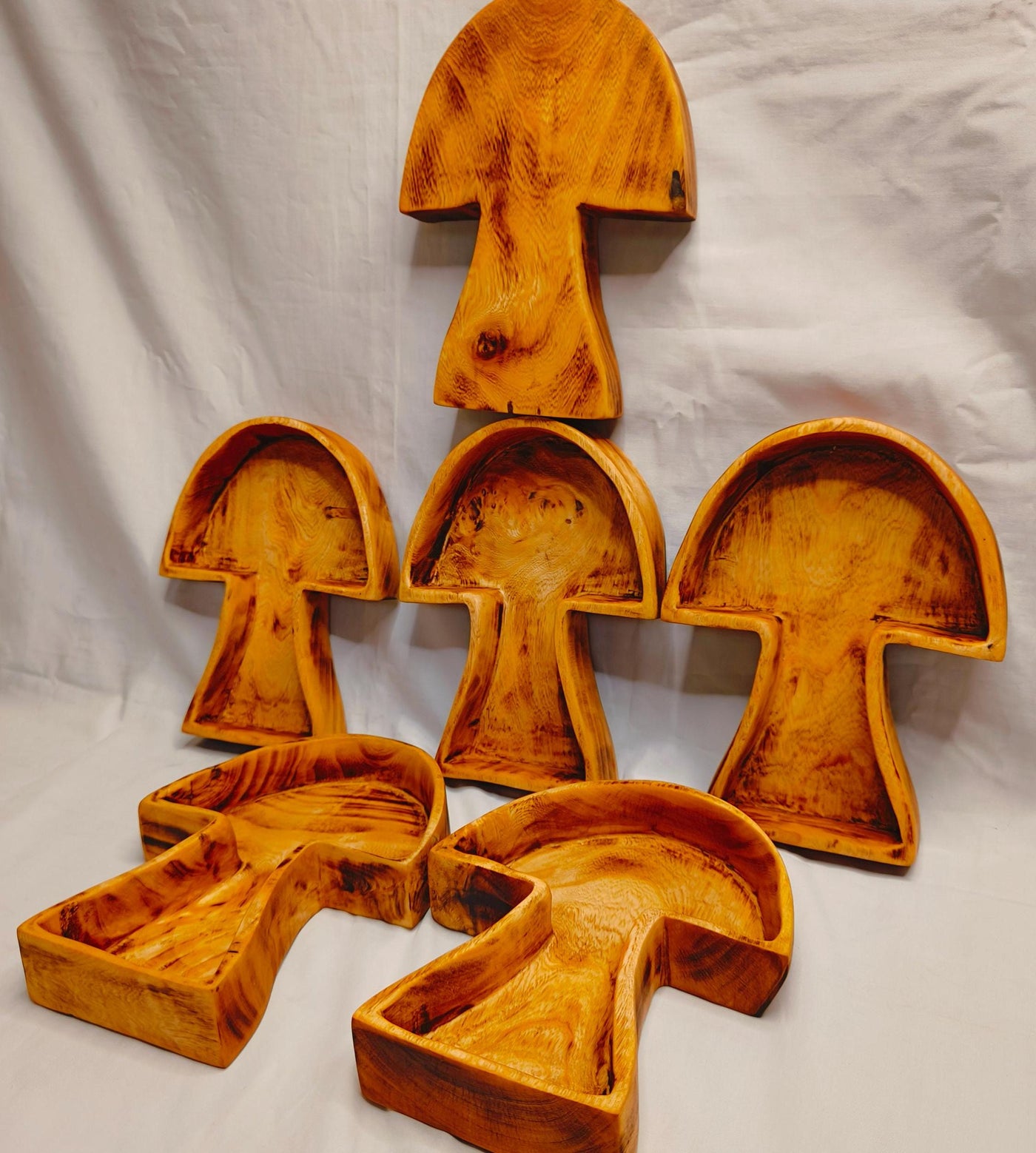 New item !Mushroom shaped  Dough Bowls Trays set of 6 Handmade Mushrooms Bowls 8.5x6 5x1.5 "Candle Bowls storage  trays servers wooden Gift
