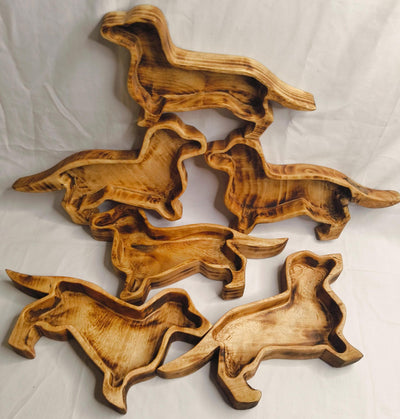 Handmade Dachshund Dog Wooden Dough Bowls set of 6 Candle Diy 12x5 inch Sausage Dog wax pour Bowl Farmhouse Decor Gift items Pet FeederBowls