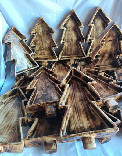 Bulk Sale Available! Handmade Natural wood Stained 12"long 2" HT Handmade Dough Bowls set of 2.Christmas Tree Candle DIY Candle Making  Kit