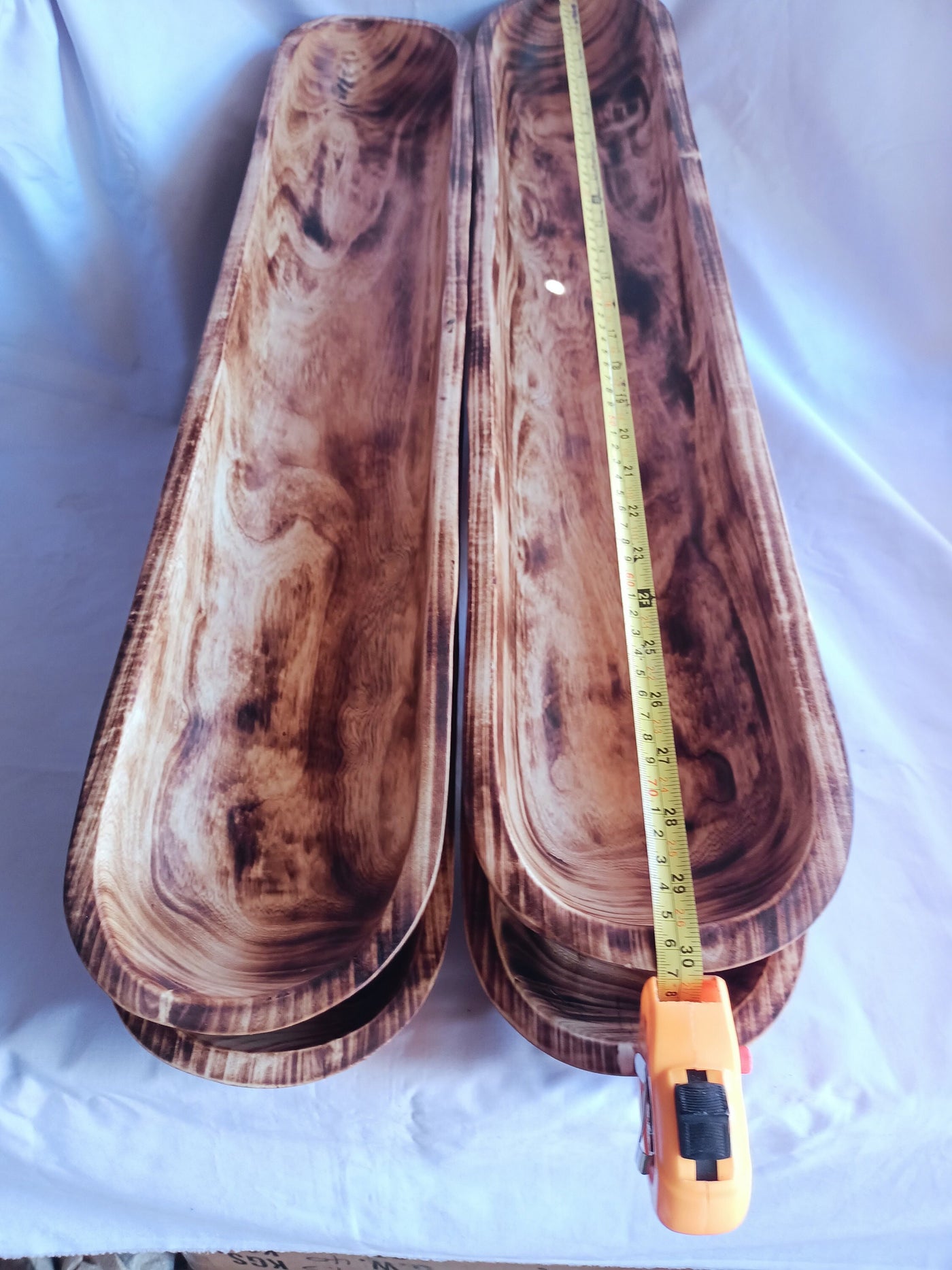 Large Extra long carved skinny wooden Dough Bowls set of 3. Trencher centerpiece Tray. 30×4-6"primitive Decor Bowls.The Special Candle Bowls