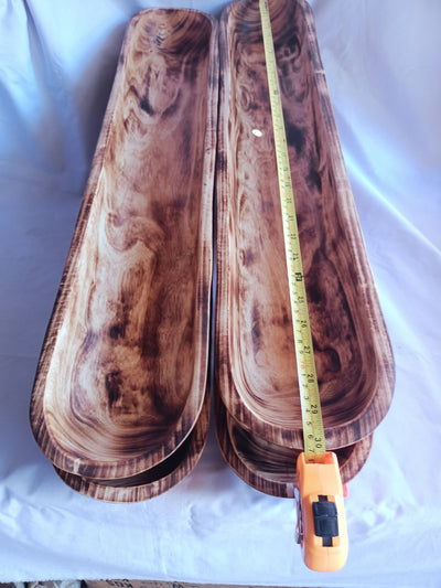 Large Extra long carved skinny wooden Dough Bowls set of 3. Trencher centerpiece Tray. 30×4-6"primitive Decor Bowls.The Special Candle Bowls