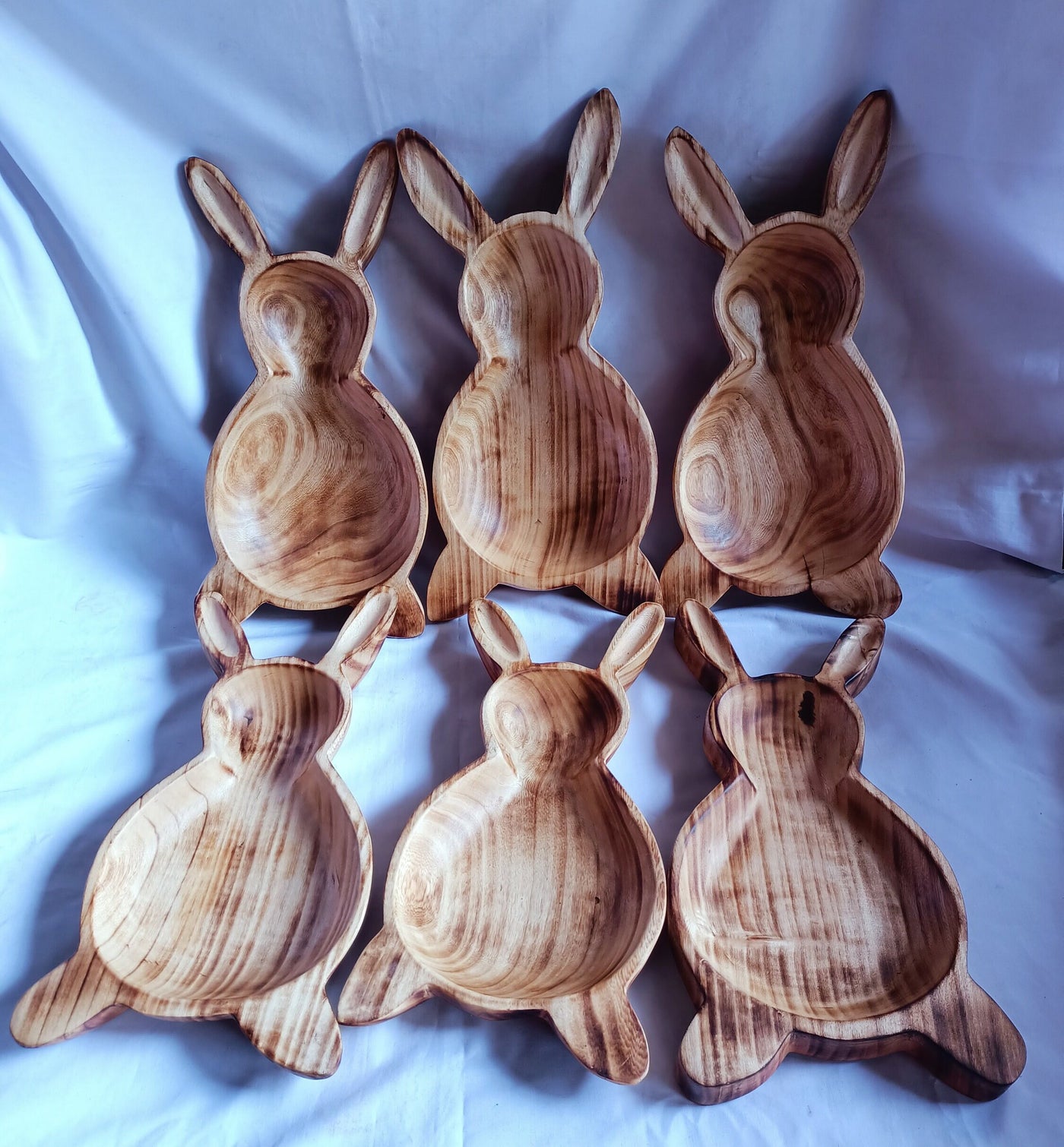 Wholesale Supply! Unique wooden Easter Bunnies Set of 5 Bowls.Candle Ready 2"HT  by 14*long 7" wide  Easter Bunny.Multi wick  Gift Bowls
