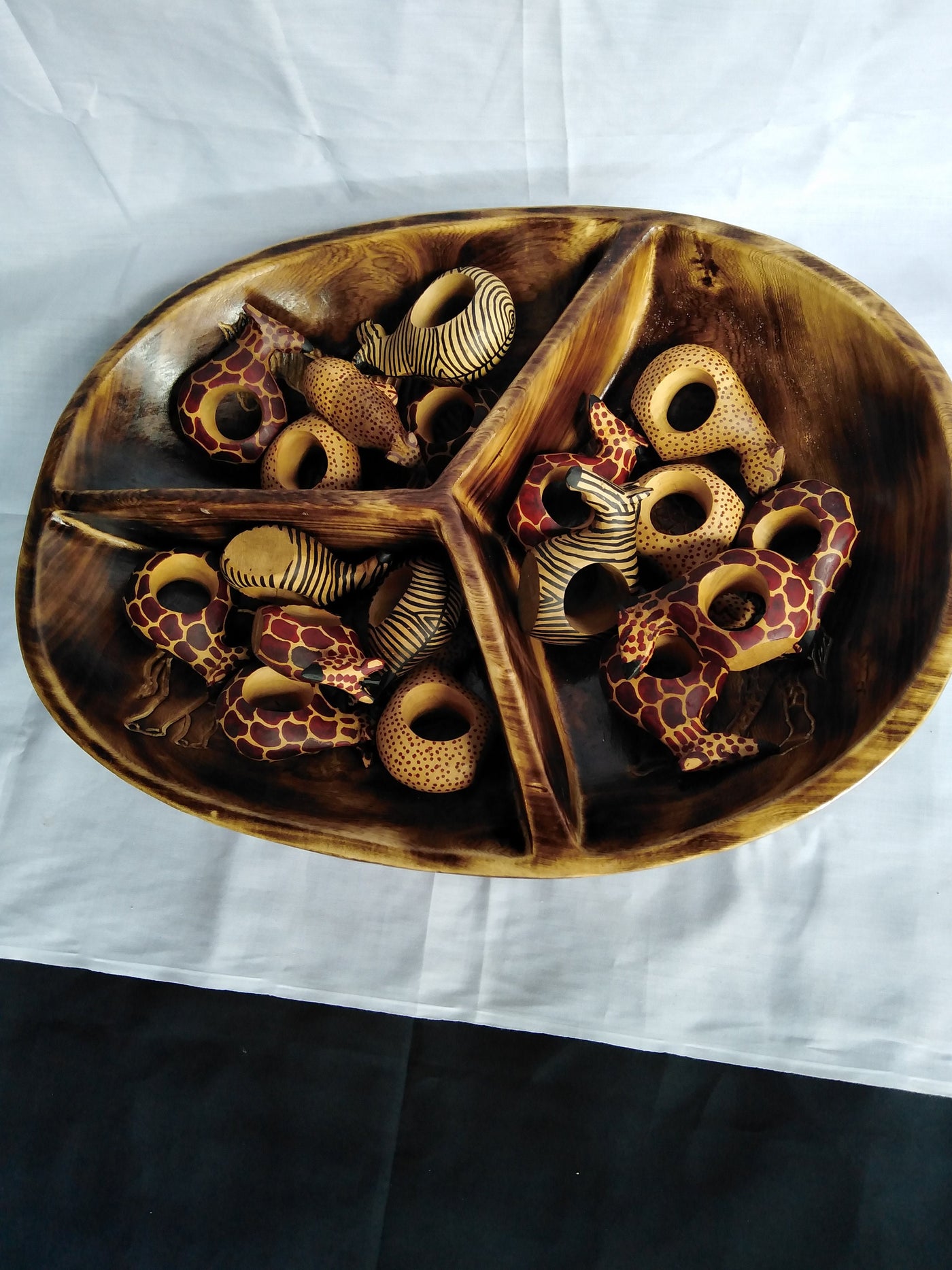 Wholesale unique wooden 3 Compartment storage Dough Bowl. Handmade Fruits/Nuts/Centerpiece Display Bowl. Christmas Holiday Gift. Home Decor