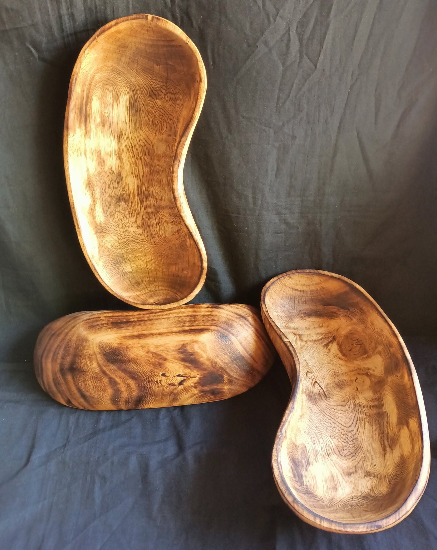 Wholesale Supply.Handmade  Curved 12 " Wooden Bowl Set of 5. The Pod Bean Dough Bowls. Diy candle Making kit. Art Decor Bowls.Gift Bowls