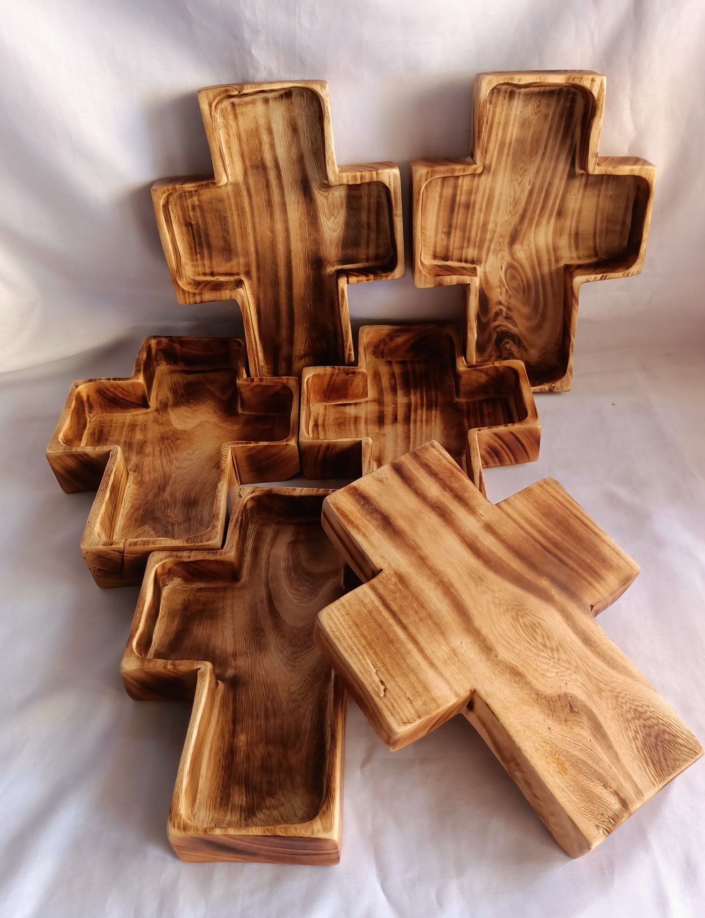 Wholesale Supply! Qty 5 Christian Cross Shaped wooden Medium Dough Bowls. Easter Gift Candle Ready  Bowls. Farmhouse Rustic Religious Decor