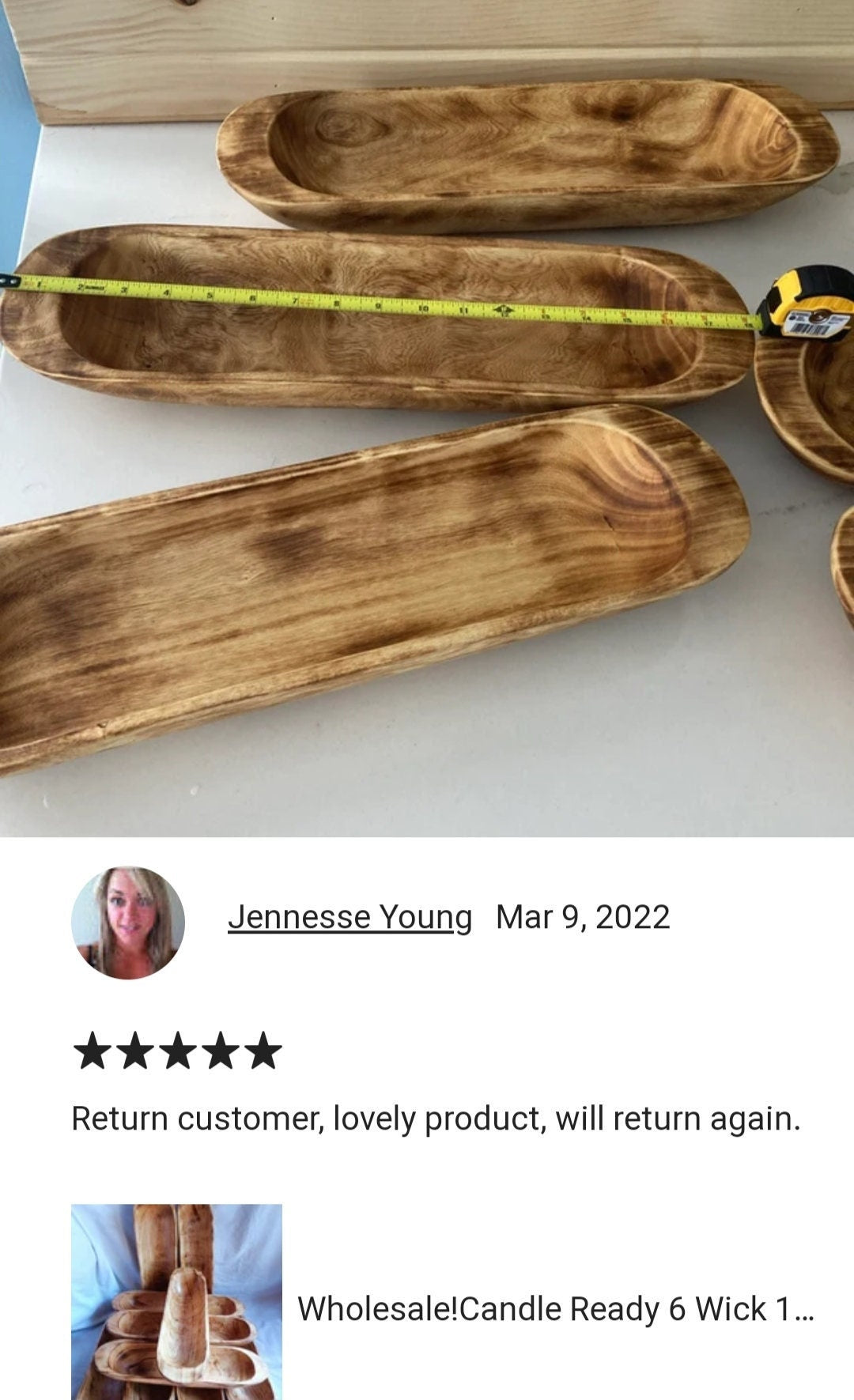 Large Wooden Candle Pour Bowl wax vessel wood Stained Farmhouse Decor Outdoor baguette dough Bowl Bulk sale qtty 4 Gift Bowl for Mum Custom