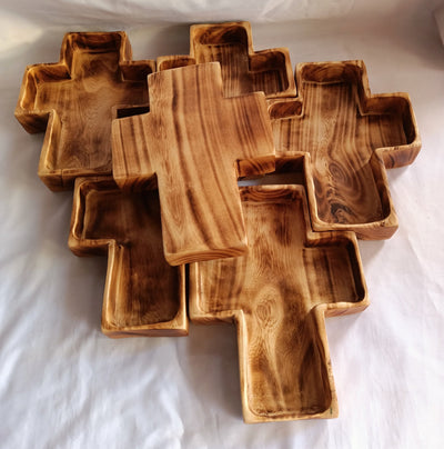 Wholesale Supply! Qty 5 Christian Cross Shaped wooden Medium Dough Bowls. Easter Gift Candle Ready  Bowls. Farmhouse Rustic Religious Decor