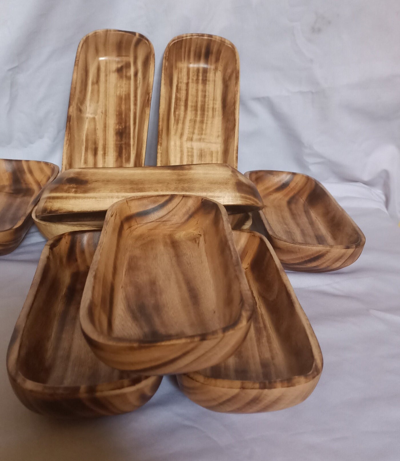 New Bowls Alert!Elegantly  Handcarved Square edged Oval Dough Bowls Set of 6.Wholesale 11" and 9" Long.Candle Pour Safe and Ready.Gift items