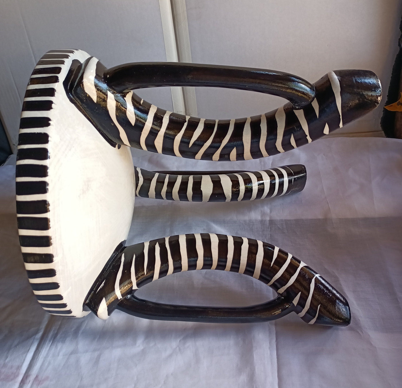 Authentic Beautifully Handcrafted African Personalised Zebra Themed Stool. Wooden wood Wildlife Stool. Three leg/Handle Home Decor Gift item