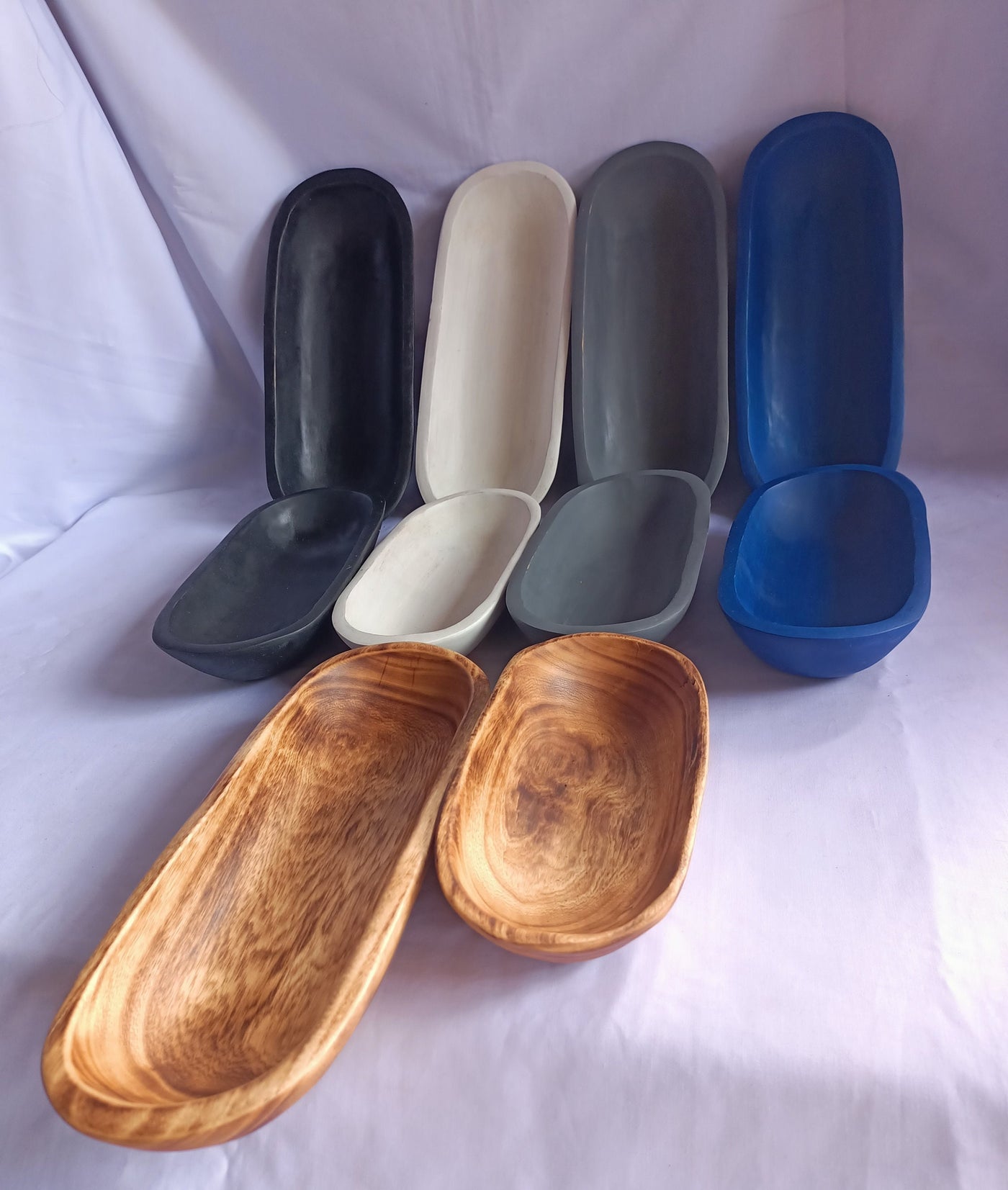 Wholesale Deals! 10 mixed Oblong Dough Bowls with Five  Different Colours. 11" and 9" Boats Candle Bowls. Farmhouse Decor Gift items Bowls.