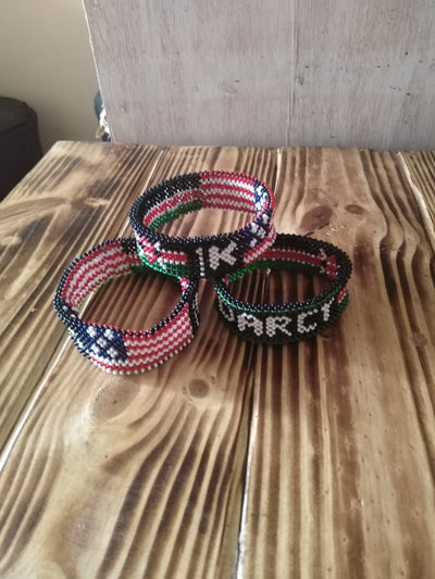 Wholesale United States Flag. Personalized Name Beaded Bracelet. Kenya/American Flag Colours. Handmade Patriotic Custom word Bracelet.