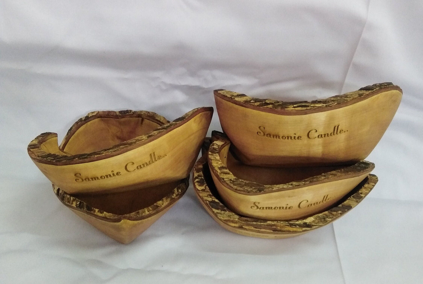Wholesale Supply. Personalised Heart shaped stem Bark Bowls Natural set of 10.