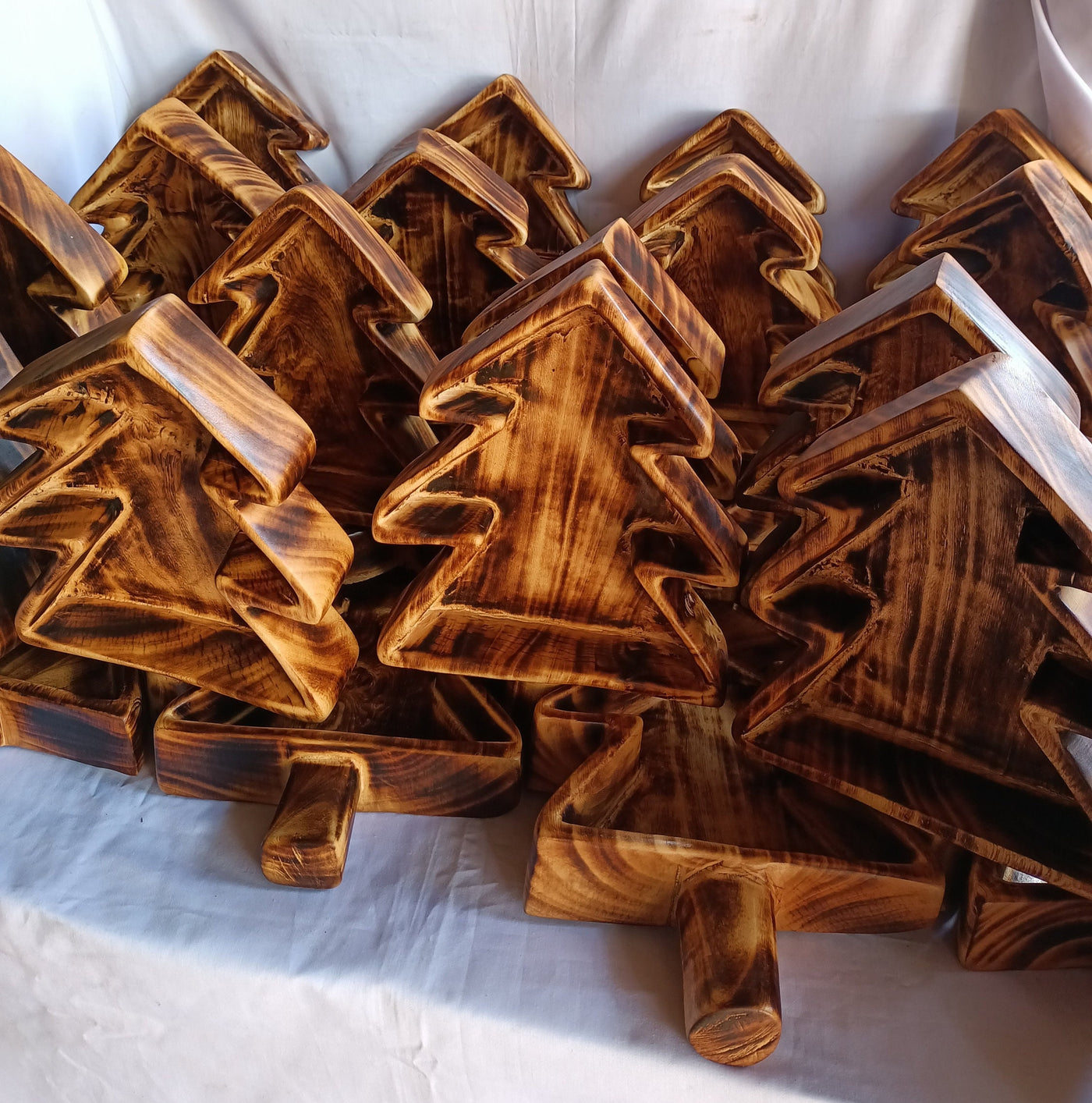 Bulk Sale!Medium Christmas Tree-Natural stained wood 10"long 1.5"Ht Hand carved Dough Bowls set of 5.DIY Candle making kit Decor season Bowl