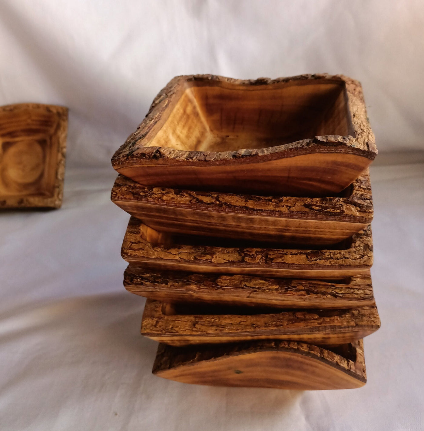 ON SALE !New Bowl Alert! Unique  Handmade 5" square wooden Petite Bowls With Bark set of 10.Wax Dough Bowls.Gift items.Farmhouse Decor