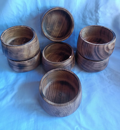 Wholesale; Handmade  Hardwood Bowl Shaped Candle Dough Bowls set of 5.slightly slanting inwards 7" diameter by 7" Ht Multipurpose Bowls.
