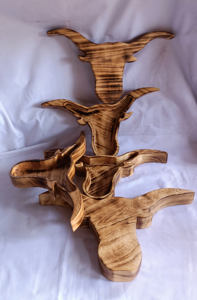Wholesale Availability:Handmade Bull Head Dough Bowls set of 4 Handcarved Longhorns Decor Display Event Bowls.Farmhouse.Cow head wall Decor