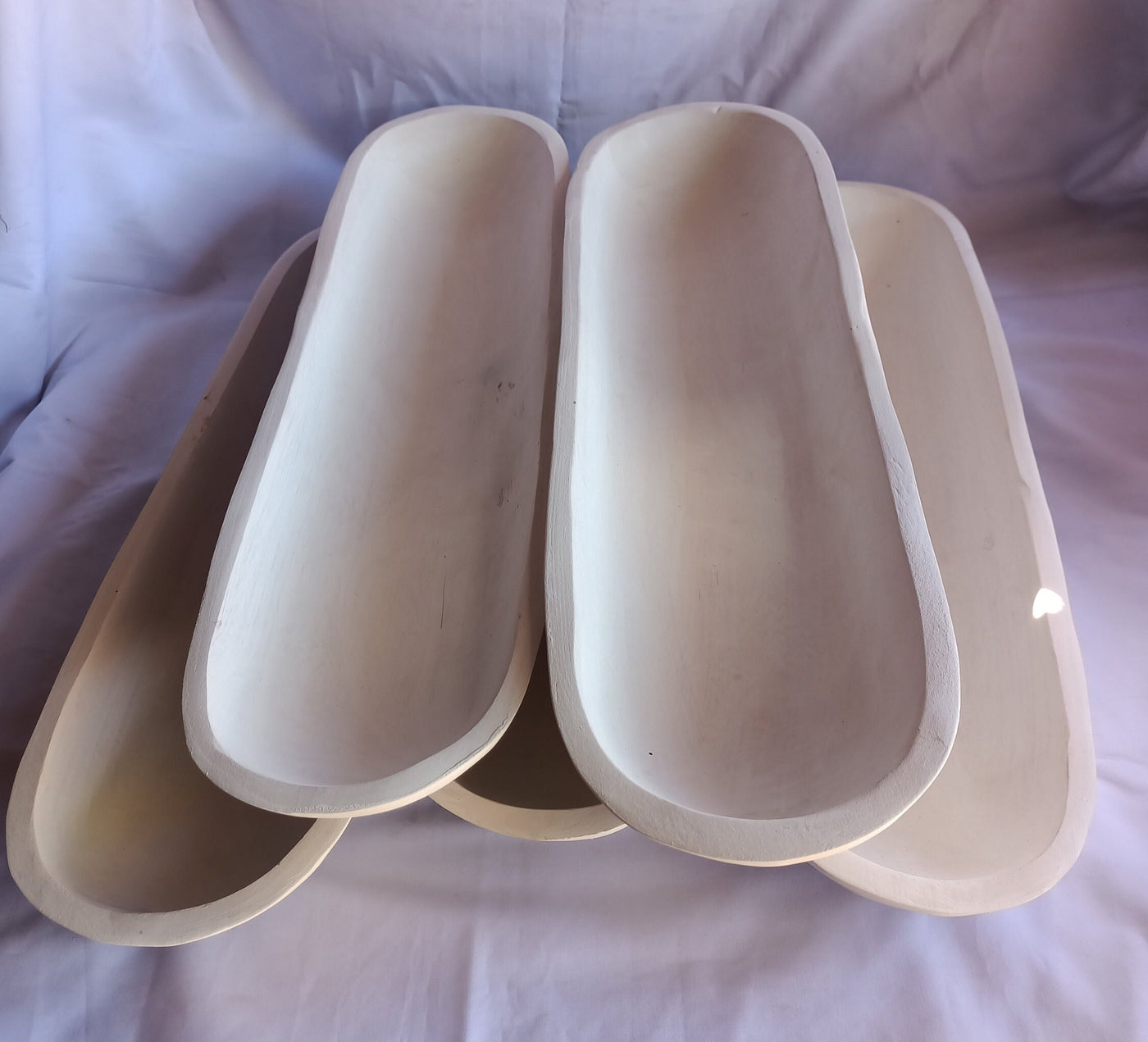 Bulk Long Skinny Wooden Candle Dough Bowls- white set of 5. Centerpiece Home Decor Bowls. Diy Candle Making Kit. 21" Wood Bowls.