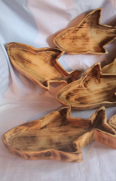 Wholesale Availability.Unique and Rare Handcrafted Shark shaped wooden Dough Bowls set of 4.Nature Bowls.New year Gift items.The Shark Bowl.