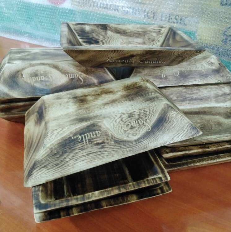 Wholesale Bundle of 8 Personalized Candle Bowls 9*7" medium - medium Dough Bowls Natural Wood stained