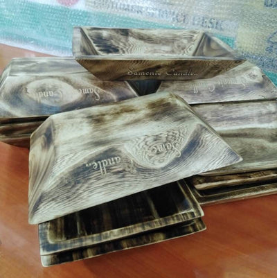Wholesale Bundle of 8 Personalized Candle Bowls 9*7" medium - medium Dough Bowls Natural Wood stained