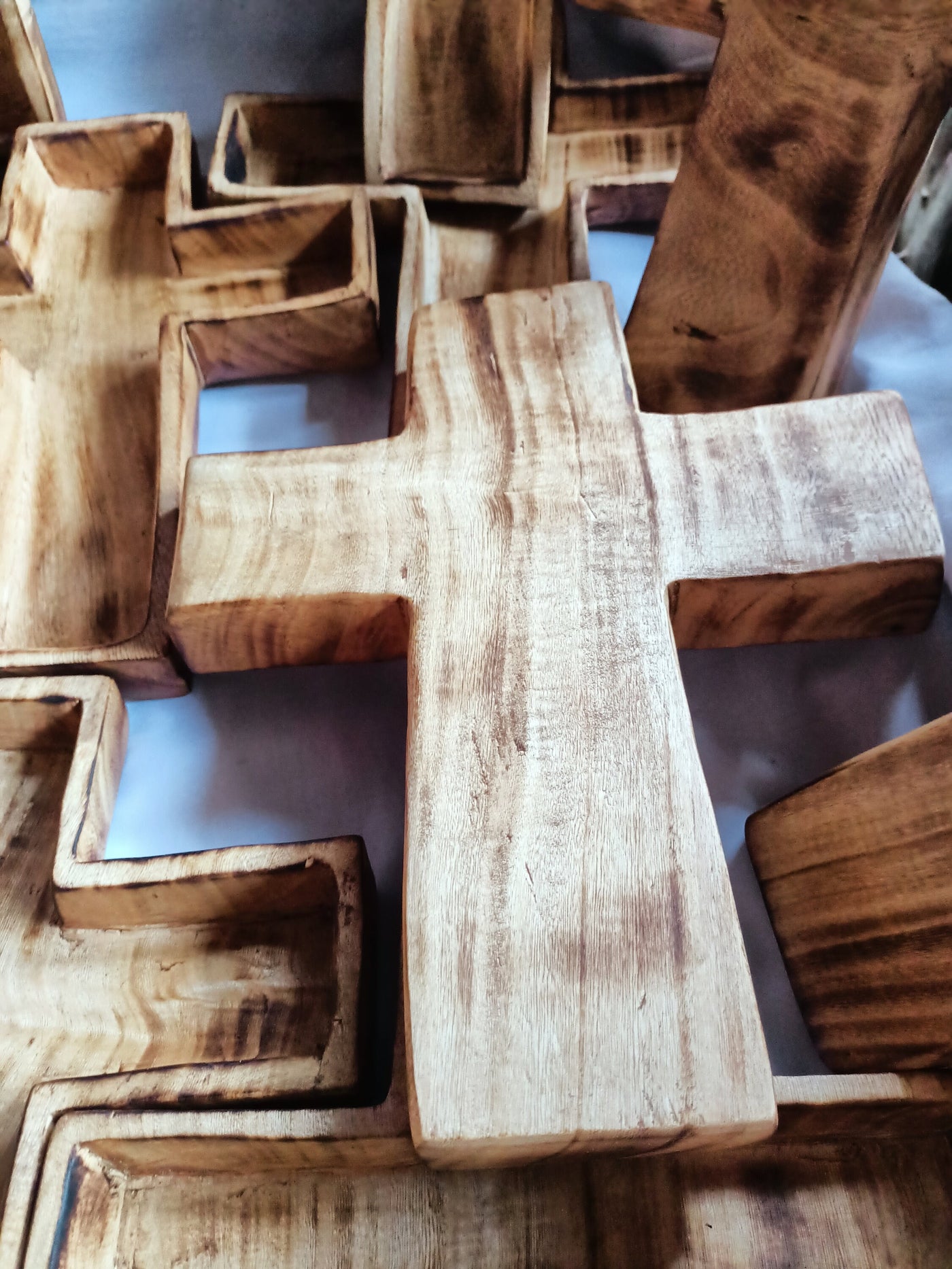 Wholesale Supply! Christian Cross Shaped wooden Dough Bowls lots of 4. Easter Gift Candle Ready  Bowls. Farmhouse Rustic Religious Decor