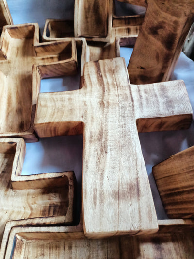 Wholesale Supply! Christian Cross Shaped wooden Dough Bowls lots of 4. Easter Gift Candle Ready  Bowls. Farmhouse Rustic Religious Decor