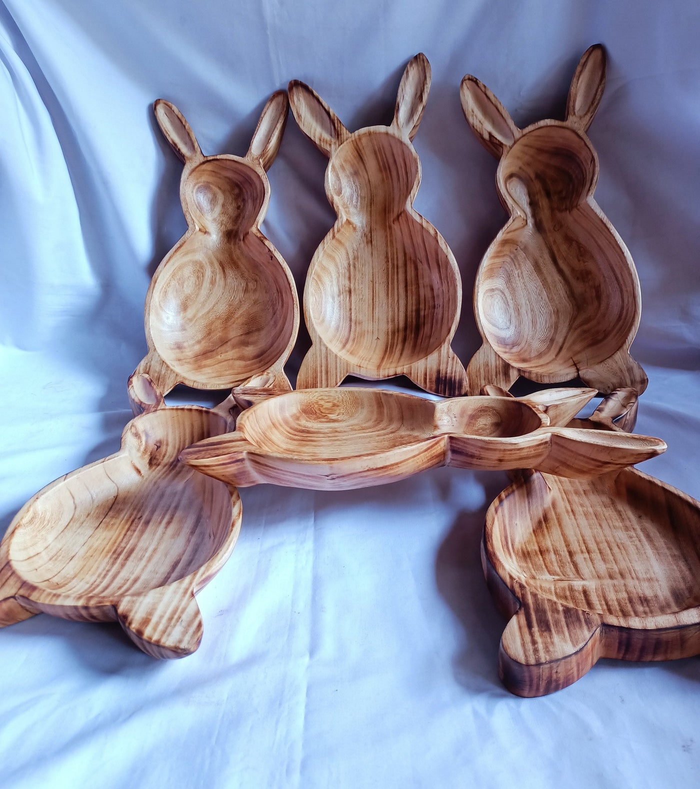 Wholesale Supply! Unique wooden Easter Bunnies Set of 5 Bowls.Candle Ready 2"HT  by 14*long 7" wide  Easter Bunny.Multi wick  Gift Bowls