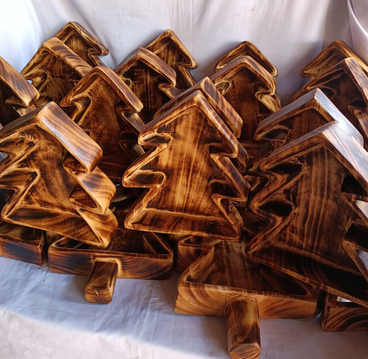 Bulk Sale!Medium Christmas Tree-Natural stained wood 10"long 1.5"Ht Hand carved Dough Bowls set of 5.DIY Candle making kit Decor season Bowl