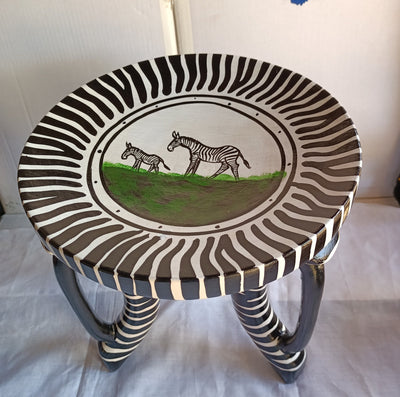 Authentic Beautifully Handcrafted African Personalised Zebra Themed Stool. Wooden wood Wildlife Stool. Three leg/Handle Home Decor Gift item