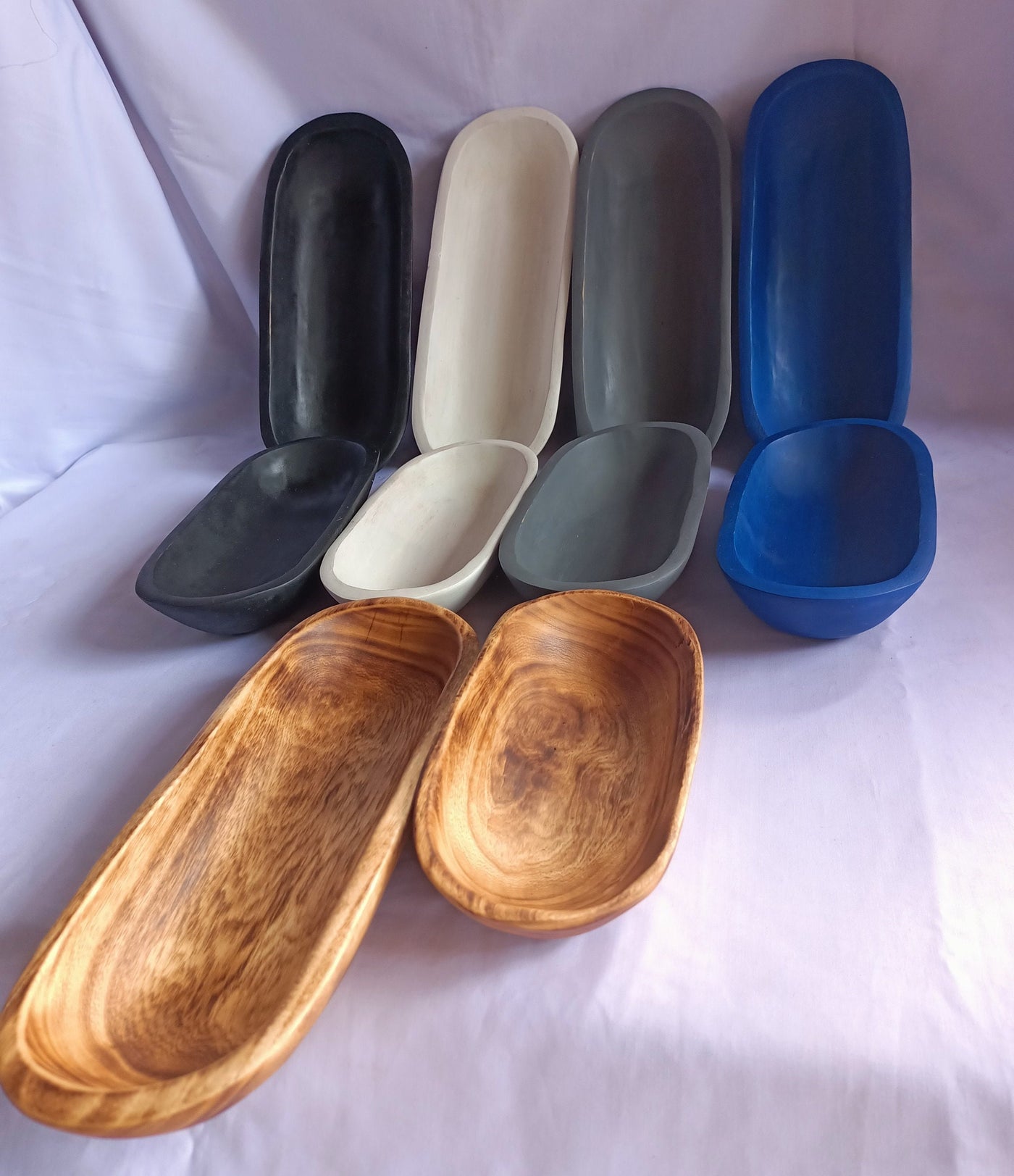 Wholesale Deals! 10 mixed Oblong Dough Bowls with Five  Different Colours. 11" and 9" Boats Candle Bowls. Farmhouse Decor Gift items Bowls.