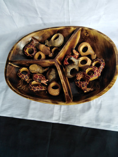 Wholesale unique wooden 3 Compartment storage Dough Bowl. Handmade Fruits/Nuts/Centerpiece Display Bowl. Christmas Holiday Gift. Home Decor