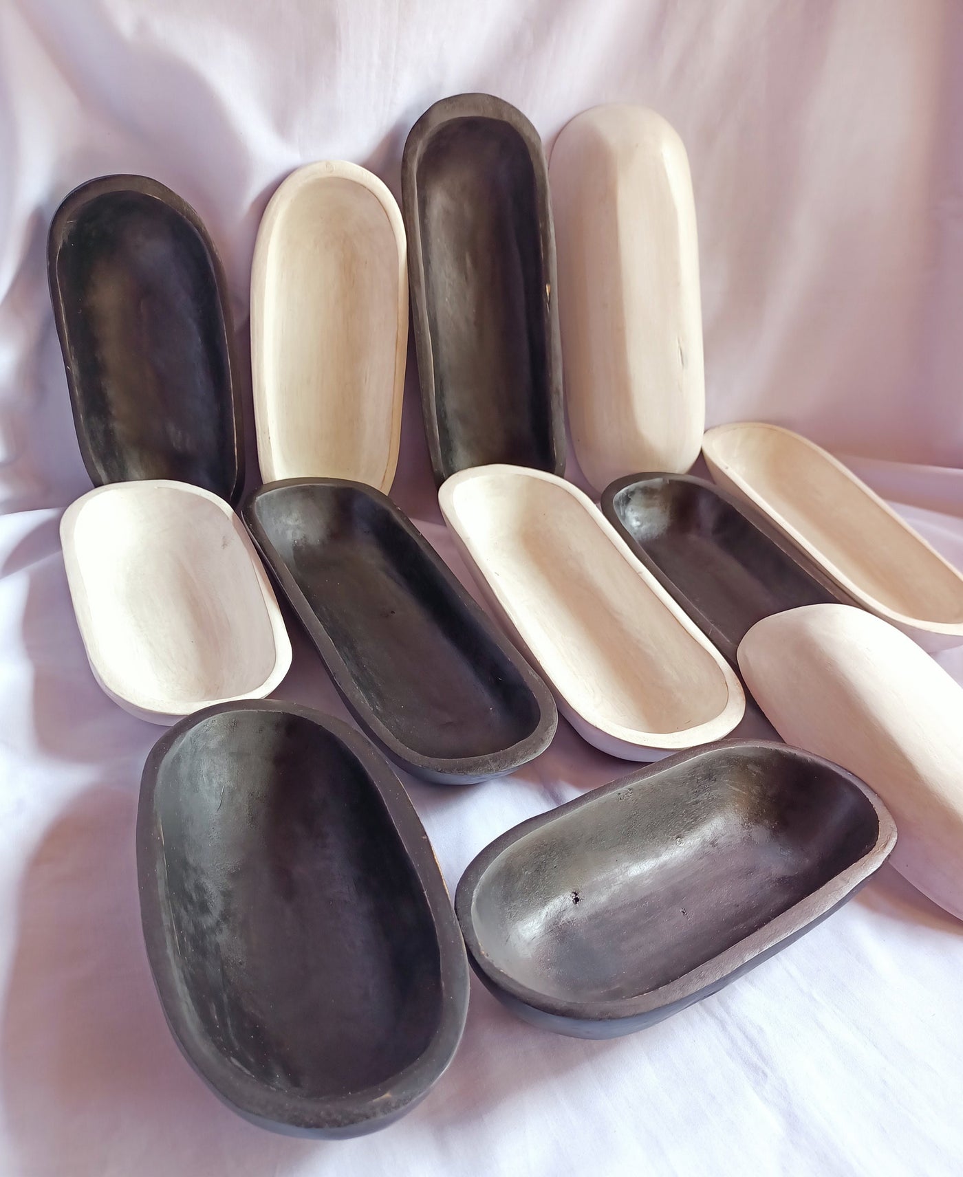 Wholesale Supply.Beautiful Handcarved Dough Bowls For Candle set of 10 (5medium11"and 5-small 9")Black-and-white.Rustic Decor.DIY Candle Kit