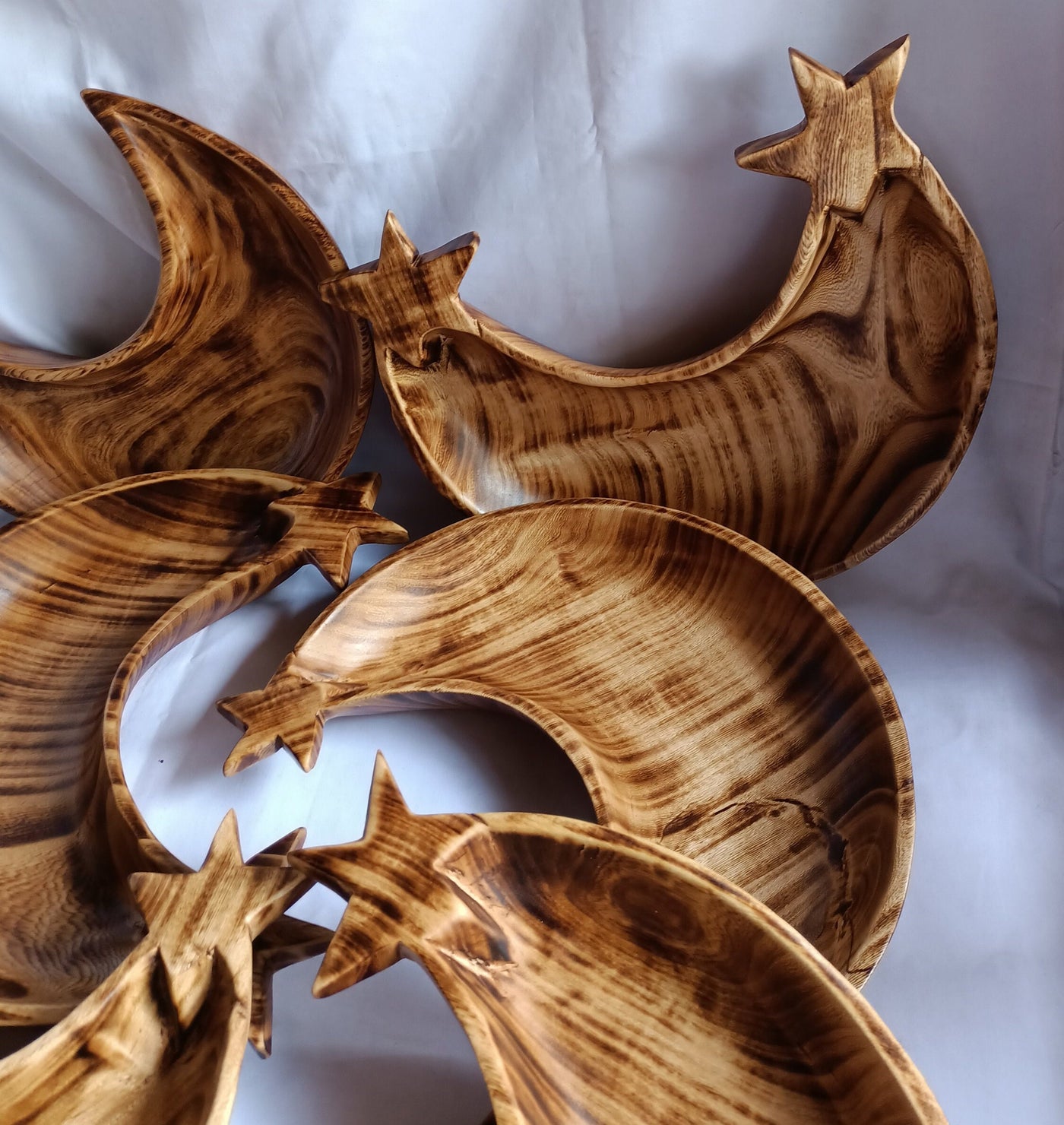 ONSALE.Wholesale Supply Qty 5 Mixed one & two Star Crescent Moon Dough bowls.Handmade  wooden Decor Bowls.Farmhouse Gifts.Diy Wax Pour