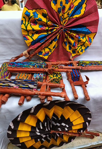 ONSALE.Wholesale Random Ankara Folding fabric fans Set of 185. kente African Hand fan/ Gift Items Fabric leather fan. African Folding Fans.