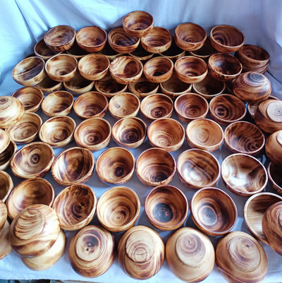 Bulk Supply. Lots of 10 perfect machine Cut, Unique Hand Finished Round wooden Bowls. 4" diameter 2.5"Ht Dough Bowls. Little candle Gifts