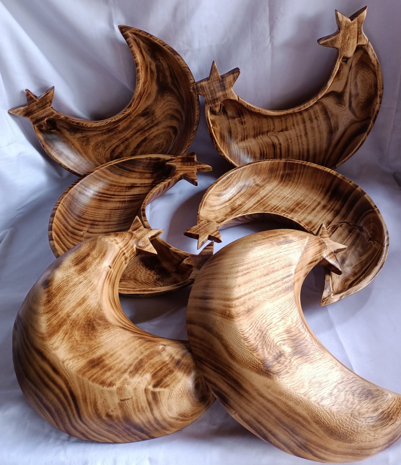 ONSALE.Wholesale Supply Qty 5 Mixed one & two Star Crescent Moon Dough bowls.Handmade  wooden Decor Bowls.Farmhouse Gifts.Diy Wax Pour