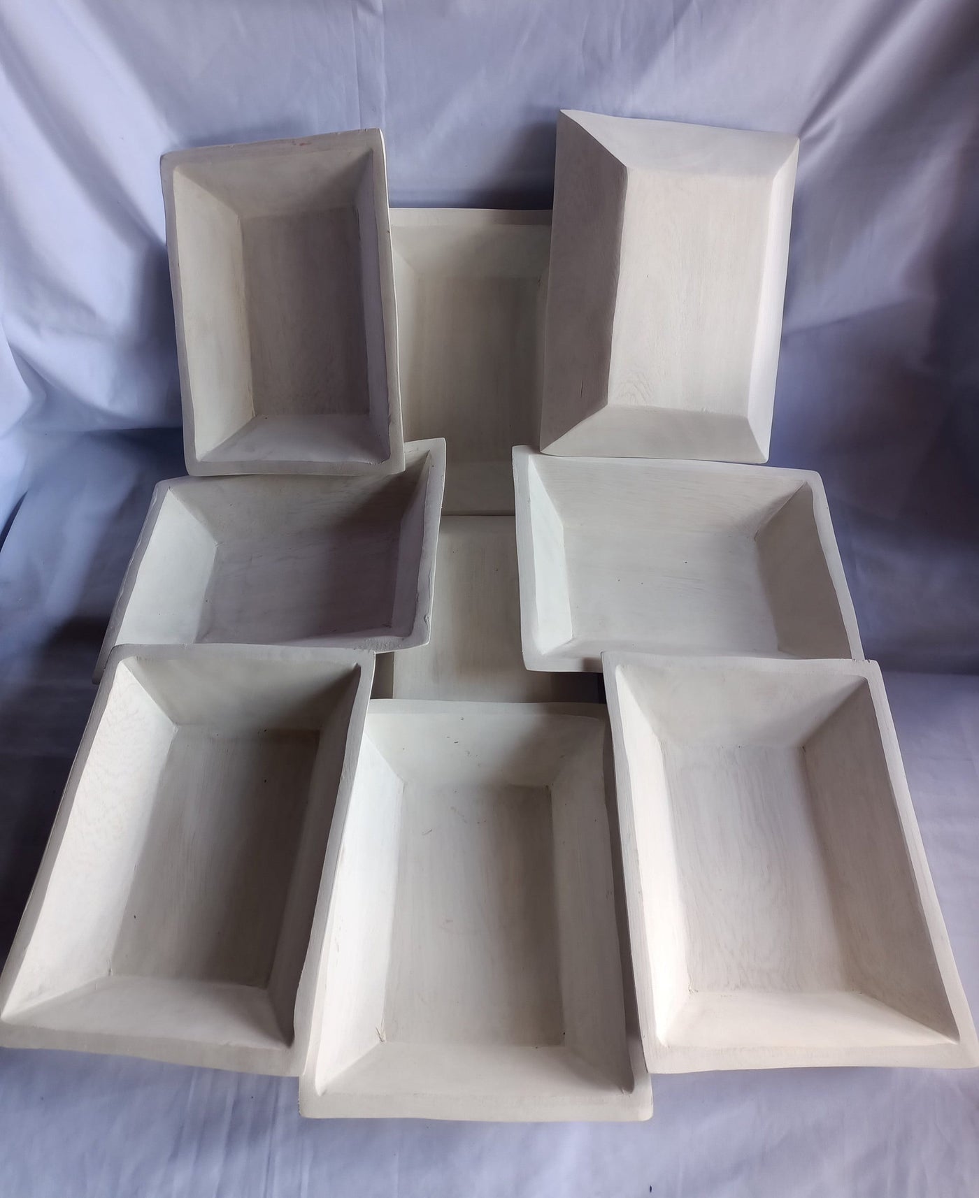 Wholesale.Unique Handcarved White Dough Bowls set of 10. Coloured Wooden multiple wick Candle Display Bowls. Fast Shippingng Bowls worldwide