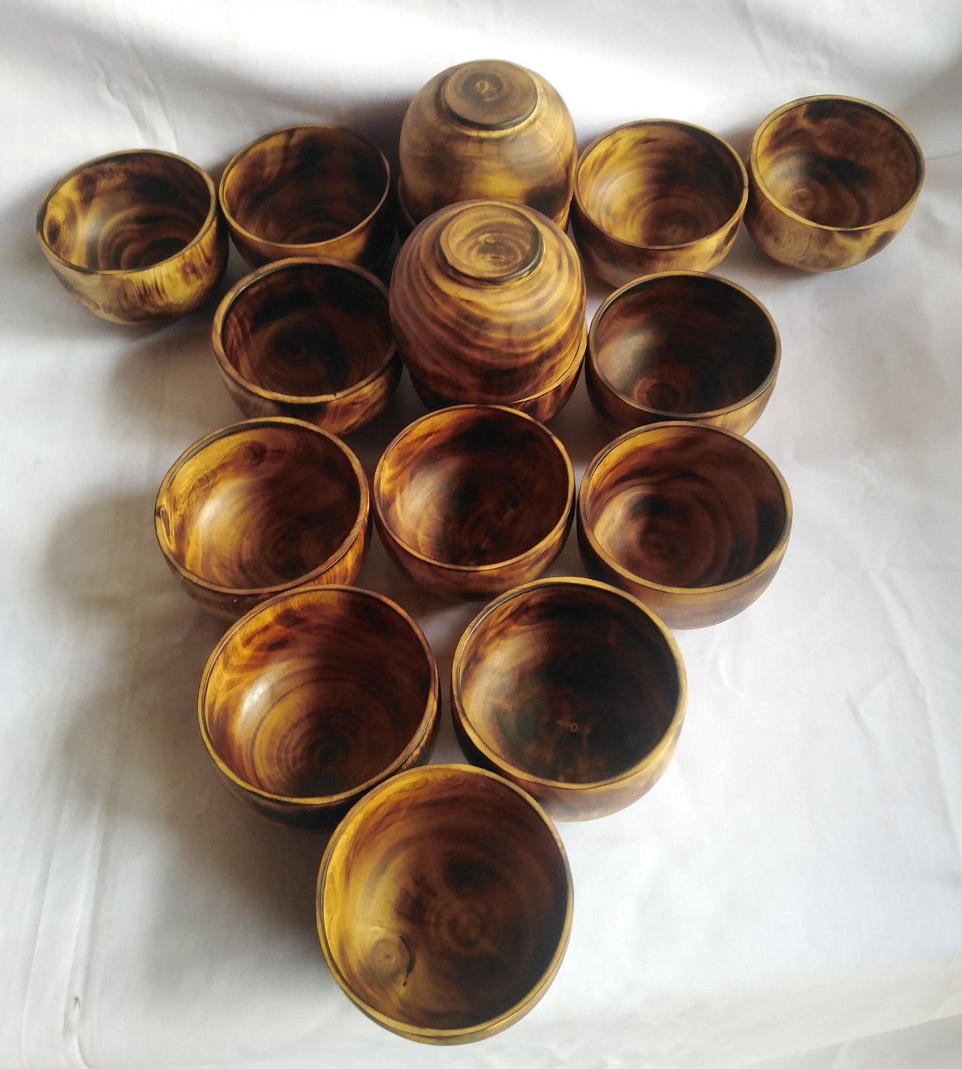 Bulk Supply. Lots of 10 perfect machine Cut, Unique Hand Finished Round wooden Bowls. 4" diameter 2.5"Ht Dough Bowls. Little candle Gifts